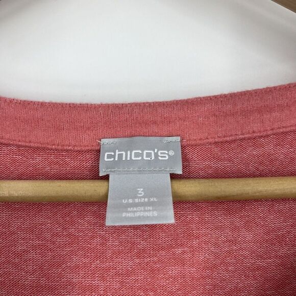 Chicos T Shirt Size 3 Womens XL Pink Cozy Knit Tee Scoop Neck Top Knit Elbow - Picture 3 of 8